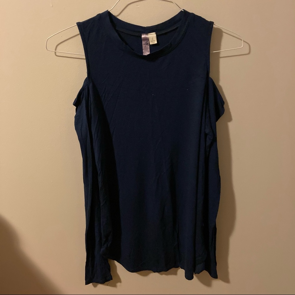 Alya Navy Blue Long Sleeve Cold Shoulder Top